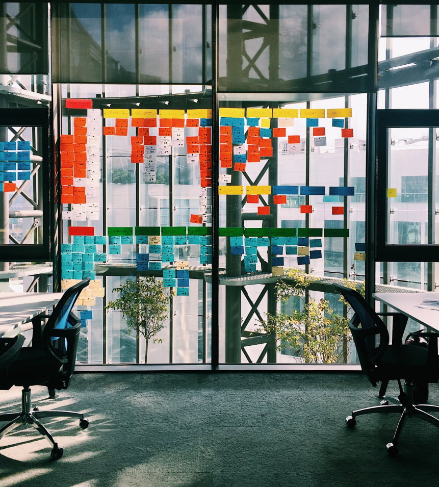 Post-It Note task board on a glass wall