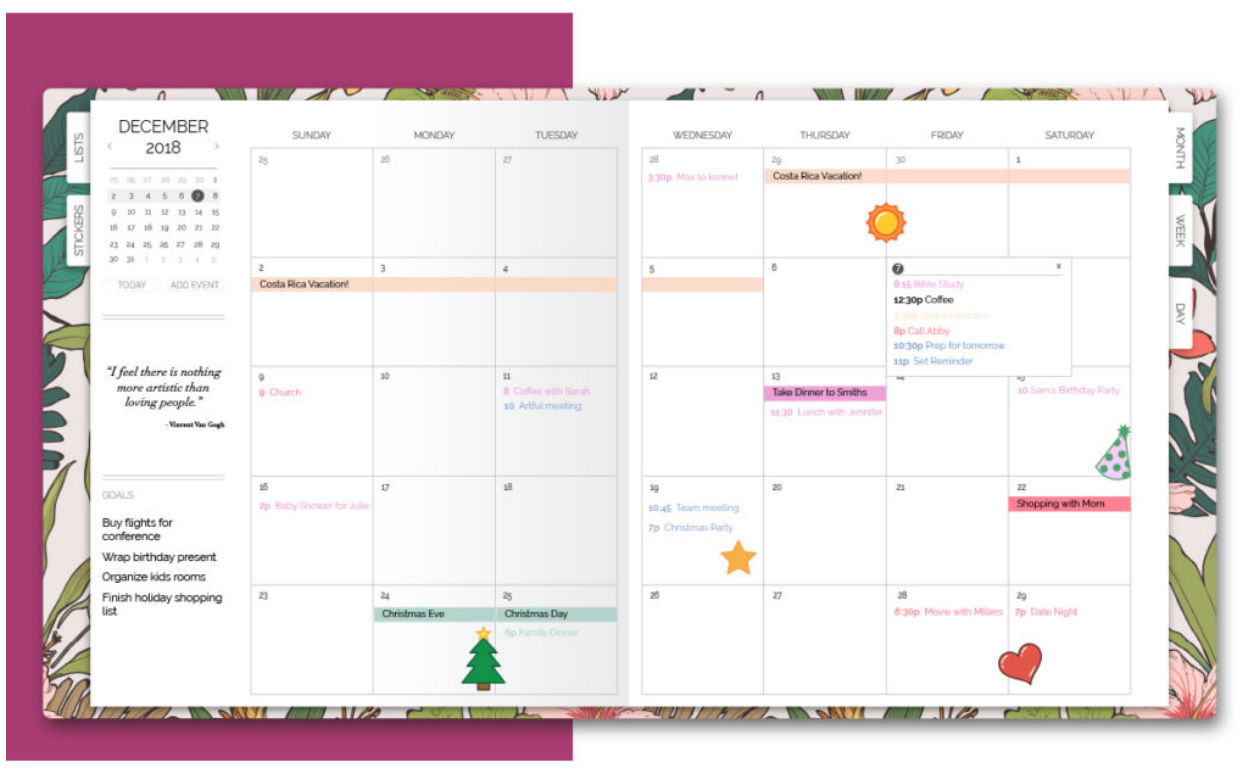 Artful Agenda's web app month calendar view
