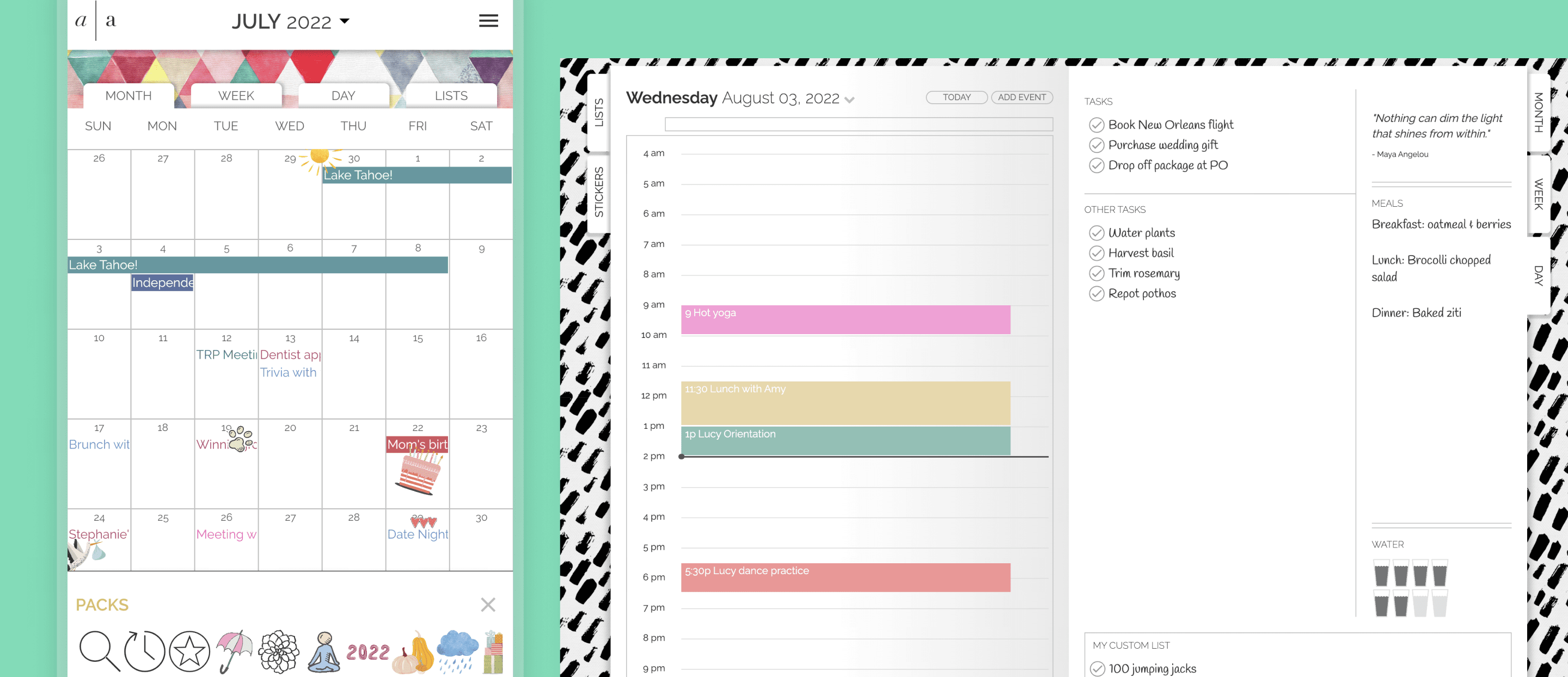 Screenshot of the Artful Agenda web app's calendar screen
