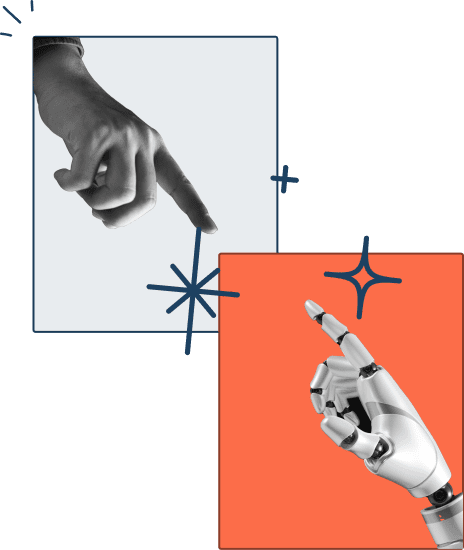 A human and robot hand touching