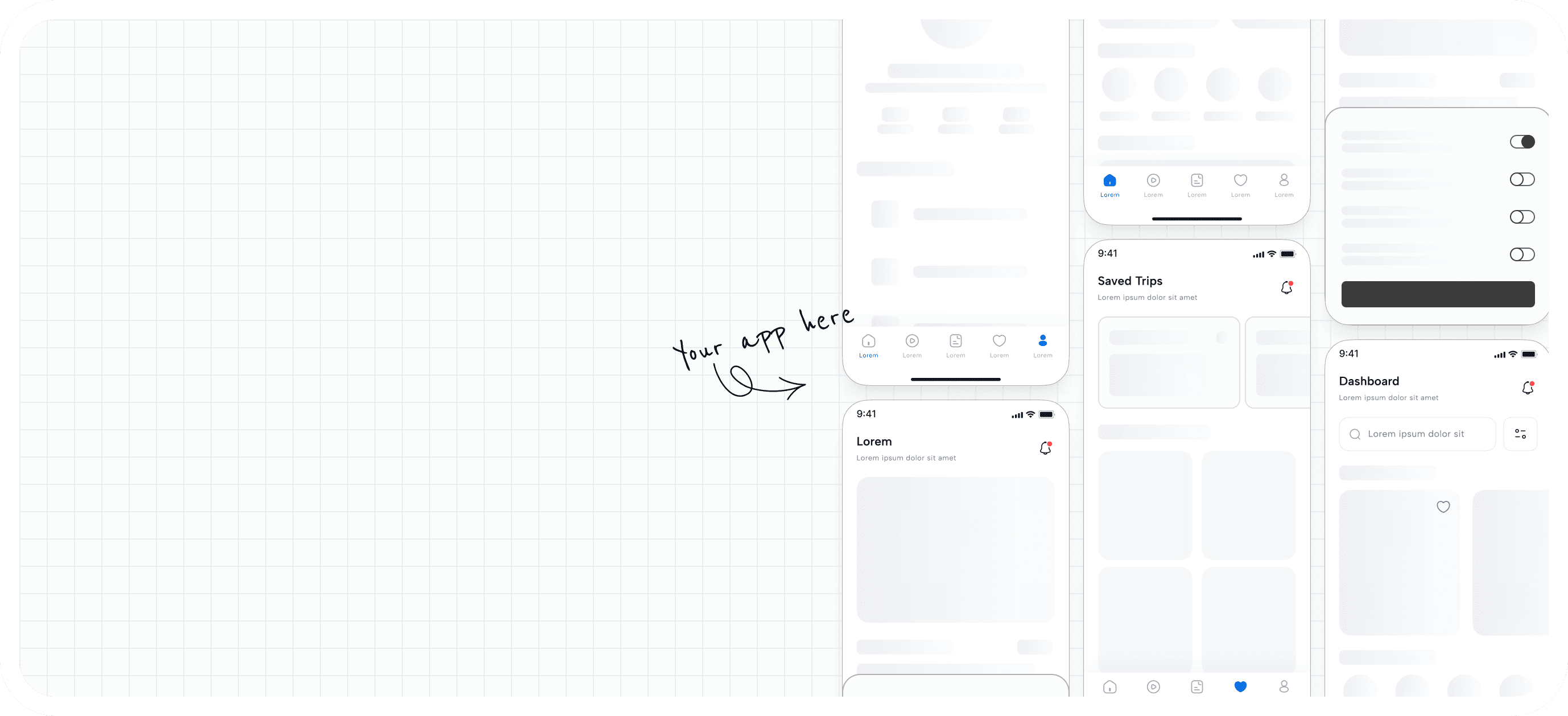 Software design wireframes and UI elements showcase